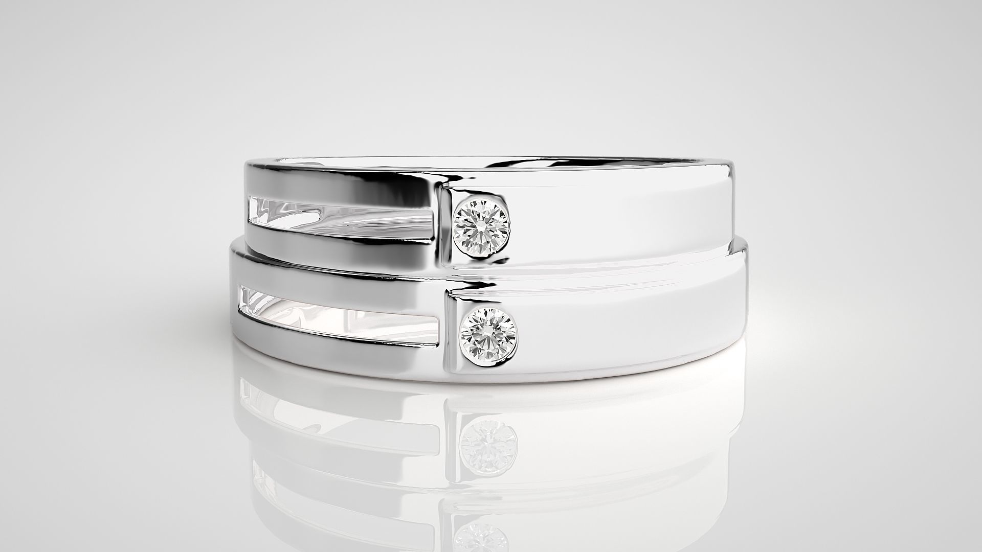 Solitaire Couple Band Ring 3dm stl render detail 3D print model_7