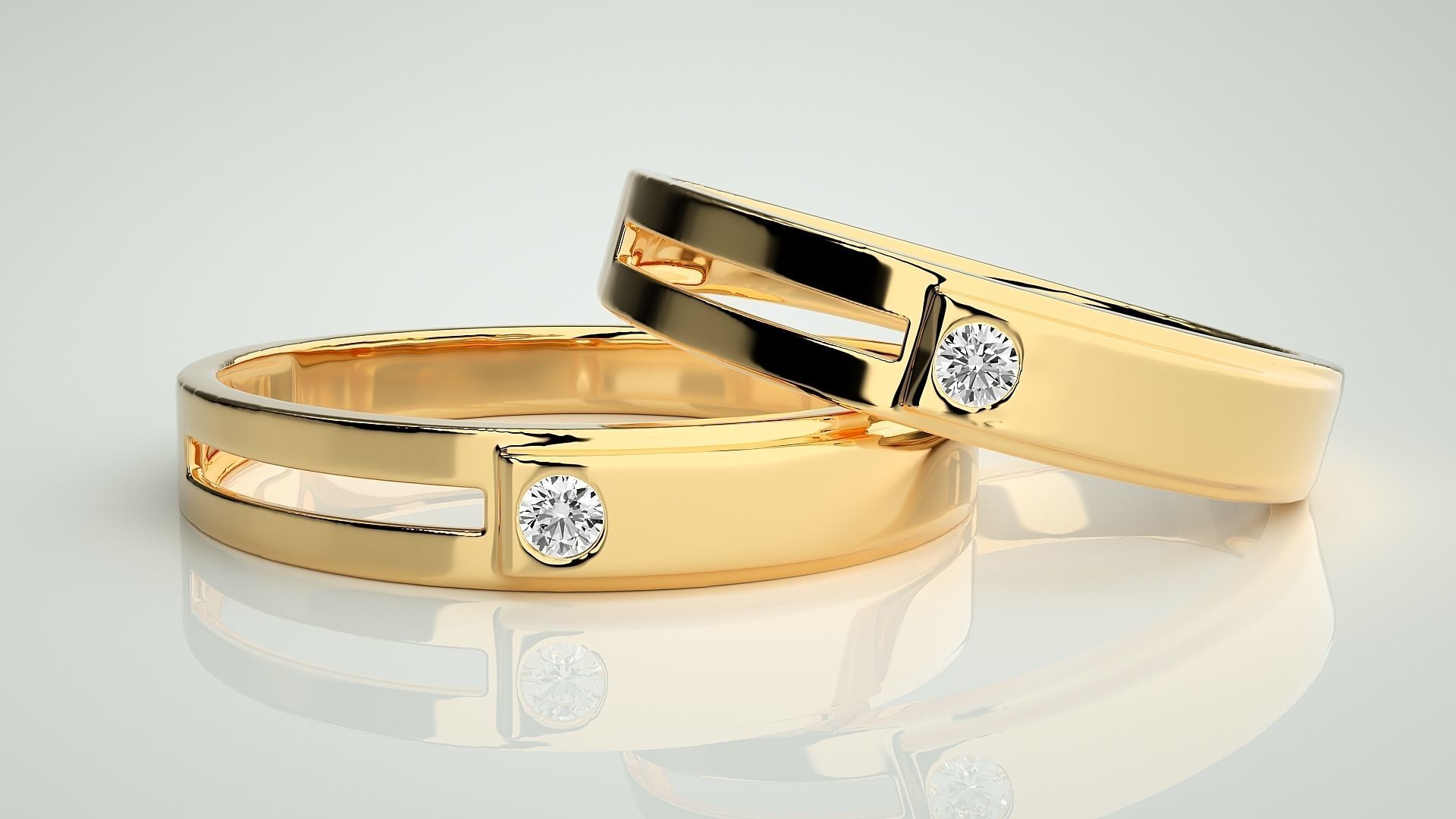 Solitaire Couple Band Ring 3dm stl render detail 3D print model_9