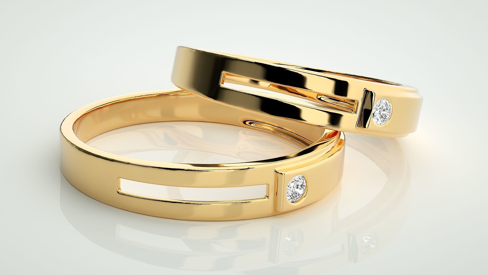 Solitaire Couple Band Ring 3dm stl render detail 3D print model_10