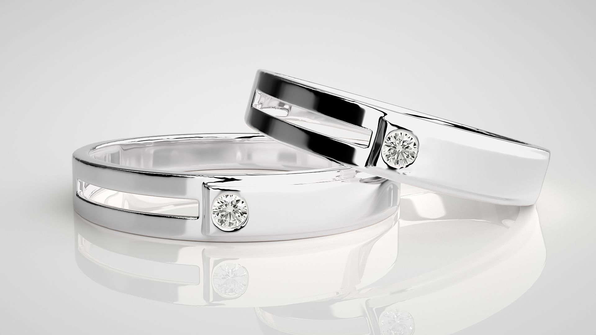 Solitaire Couple Band Ring 3dm stl render detail 3D print model_5