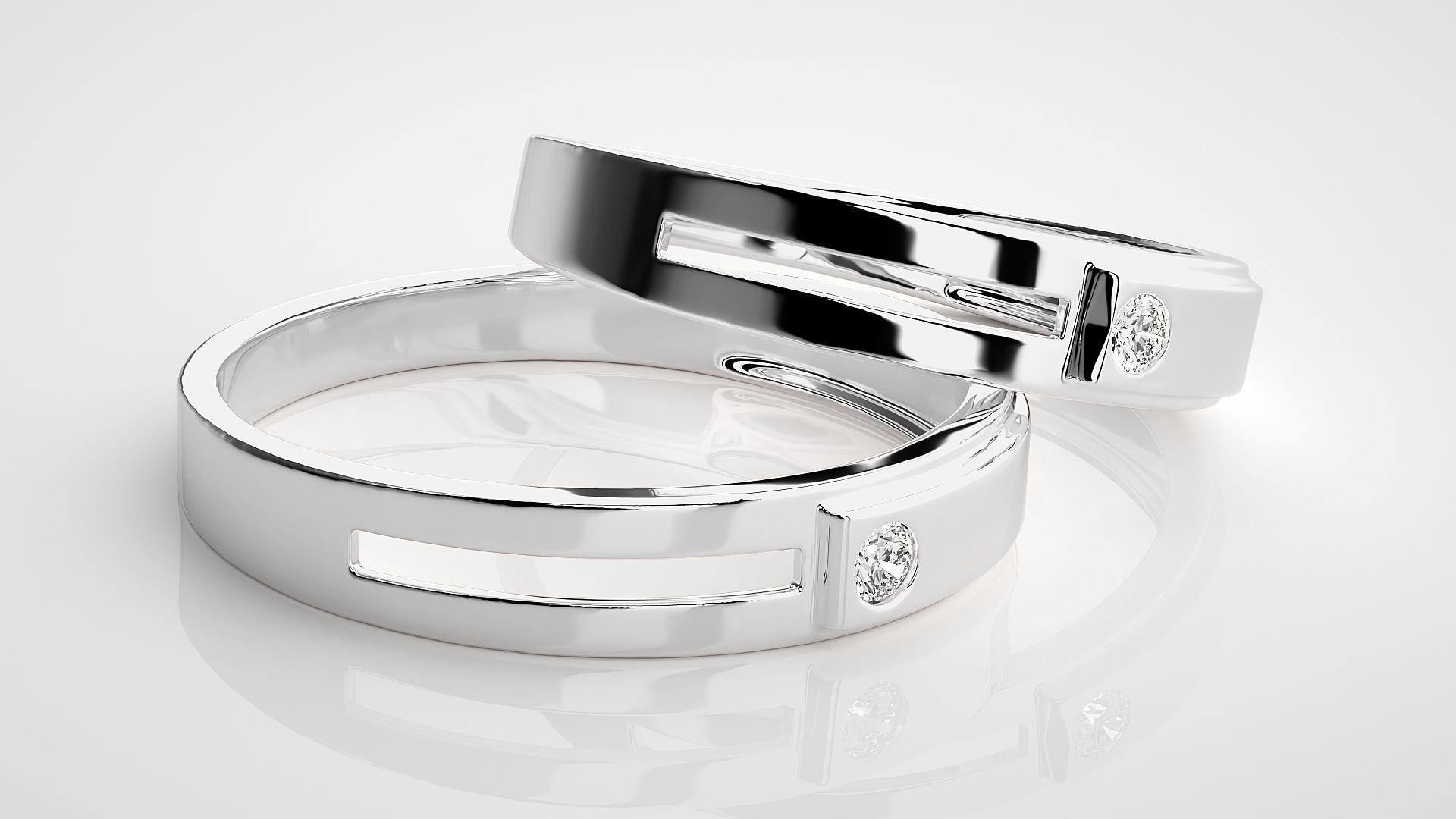 Solitaire Couple Band Ring 3dm stl render detail 3D print model_6