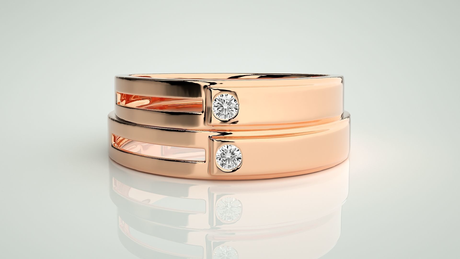 Solitaire Couple Band Ring 3dm stl render detail 3D print model_2