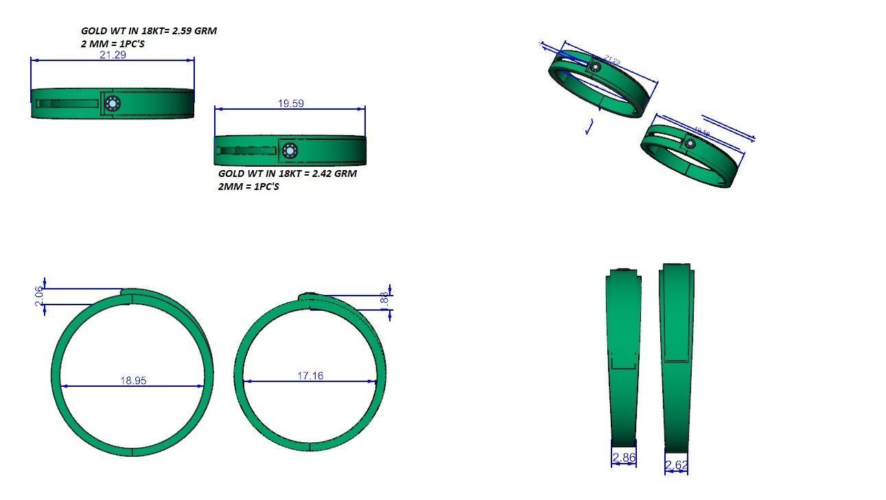Solitaire Couple Band Ring 3dm stl render detail 3D print model_3