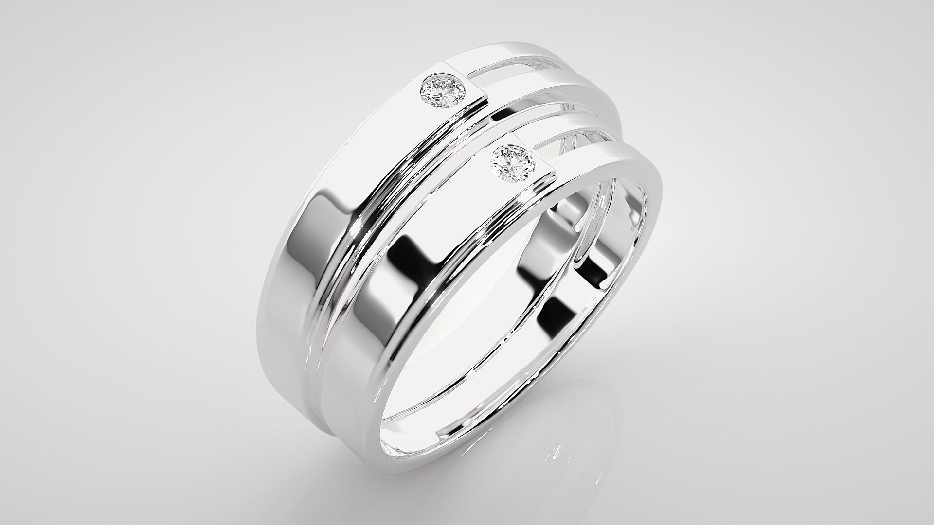 Solitaire Couple Band Ring 3dm stl render detail 3D print model_8