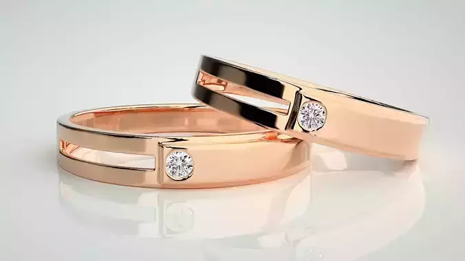 Solitaire Couple Band Ring 3dm stl render detail 