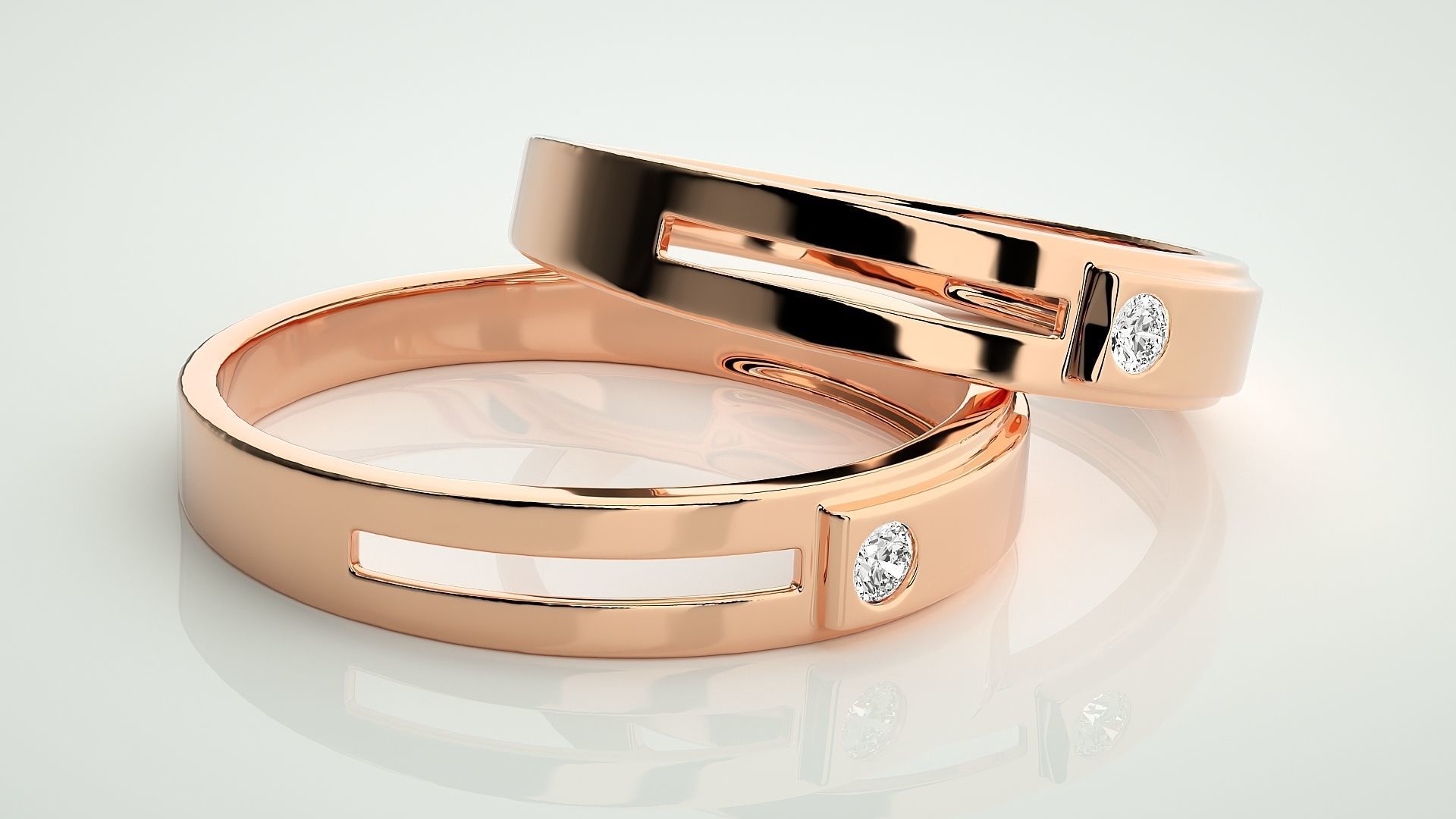 Solitaire Couple Band Ring 3dm stl render detail 3D print model_1