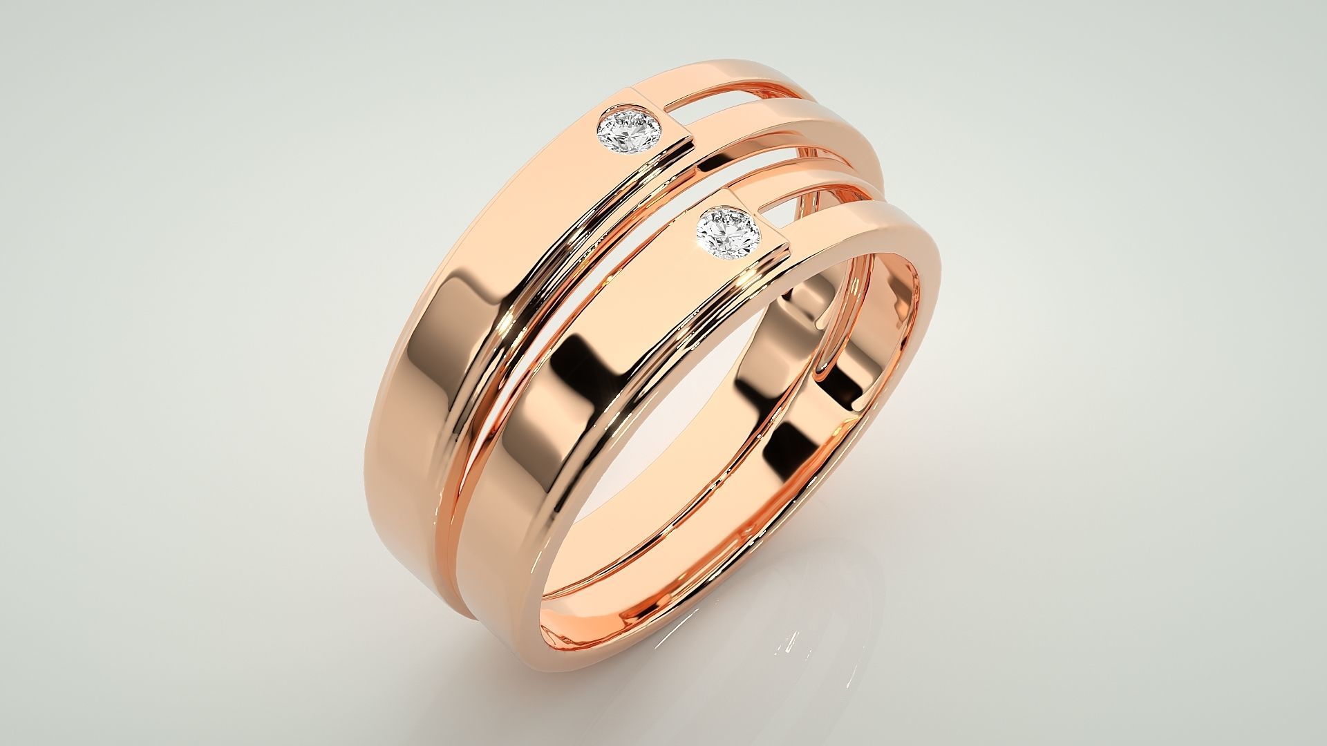 Solitaire Couple Band Ring 3dm stl render detail 3D print model_4