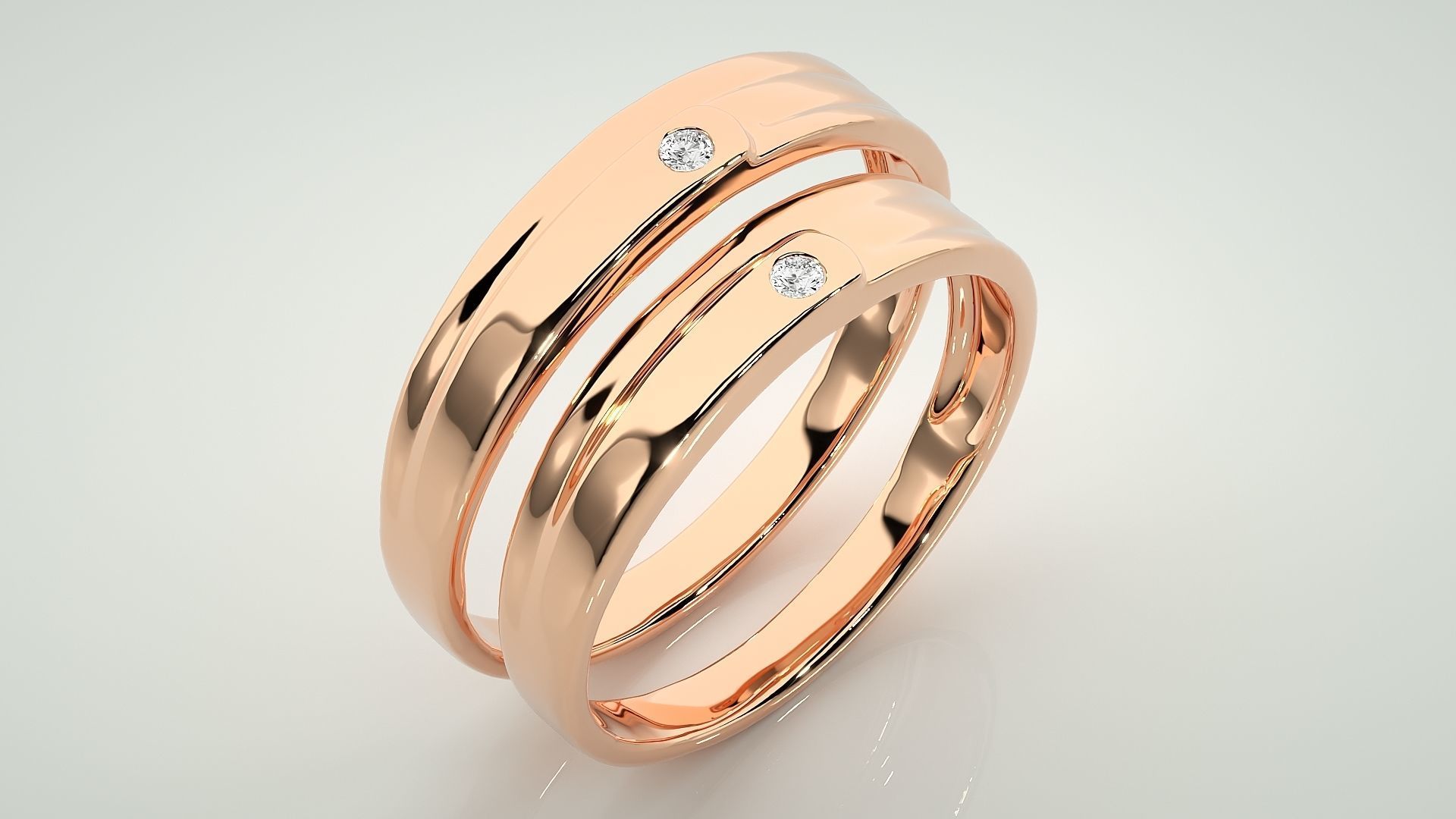 Solitaire Couple Band Ring 3dm stl render detail  3D print model_4