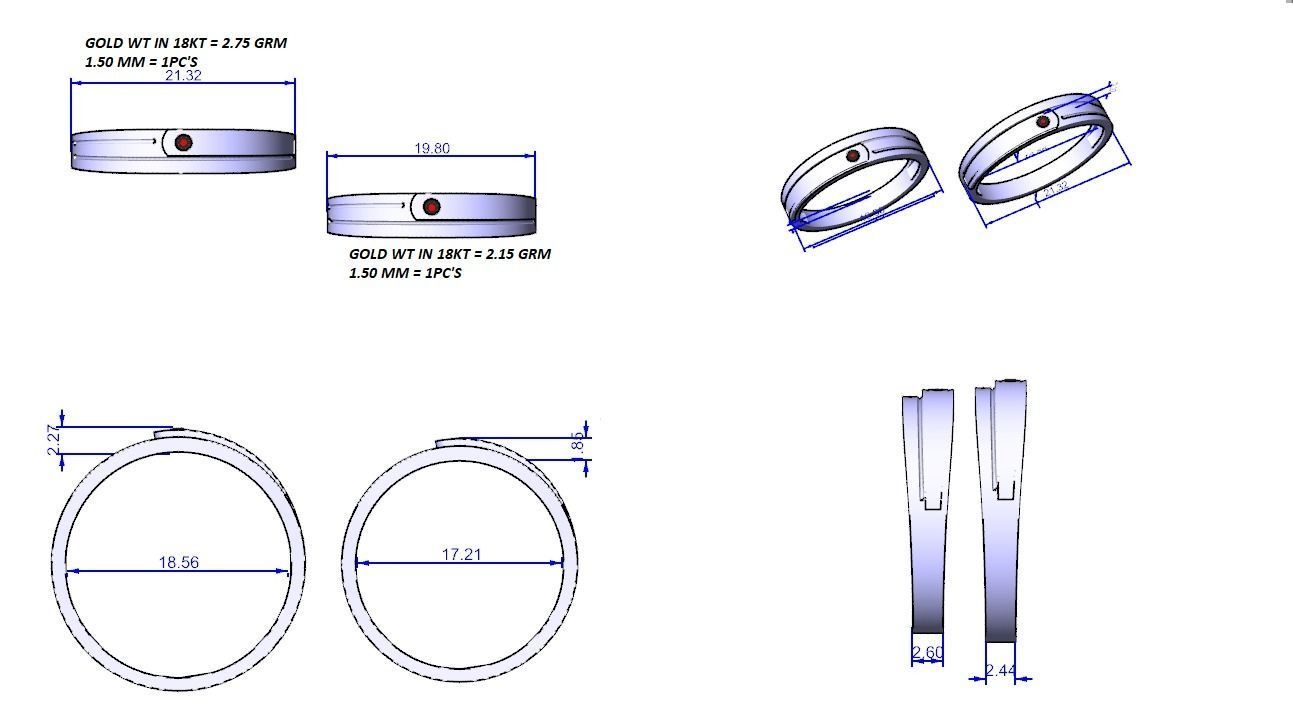 Solitaire Couple Band Ring 3dm stl render detail  3D print model_3