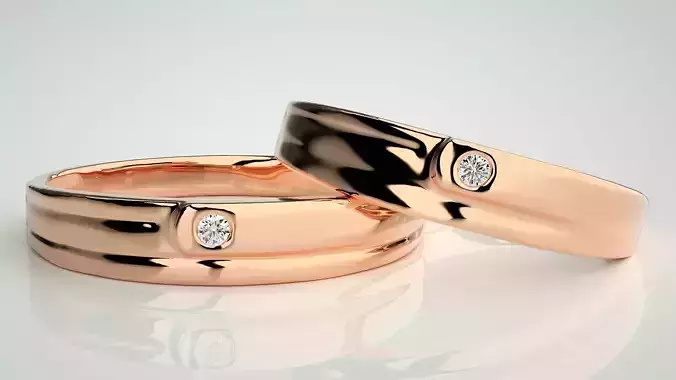 Solitaire Couple Band Ring 3dm stl render detail 