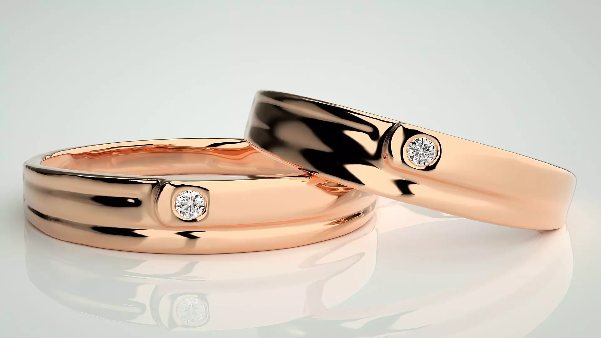 Solitaire Couple Band Ring 3dm stl render detail  3D print model_0