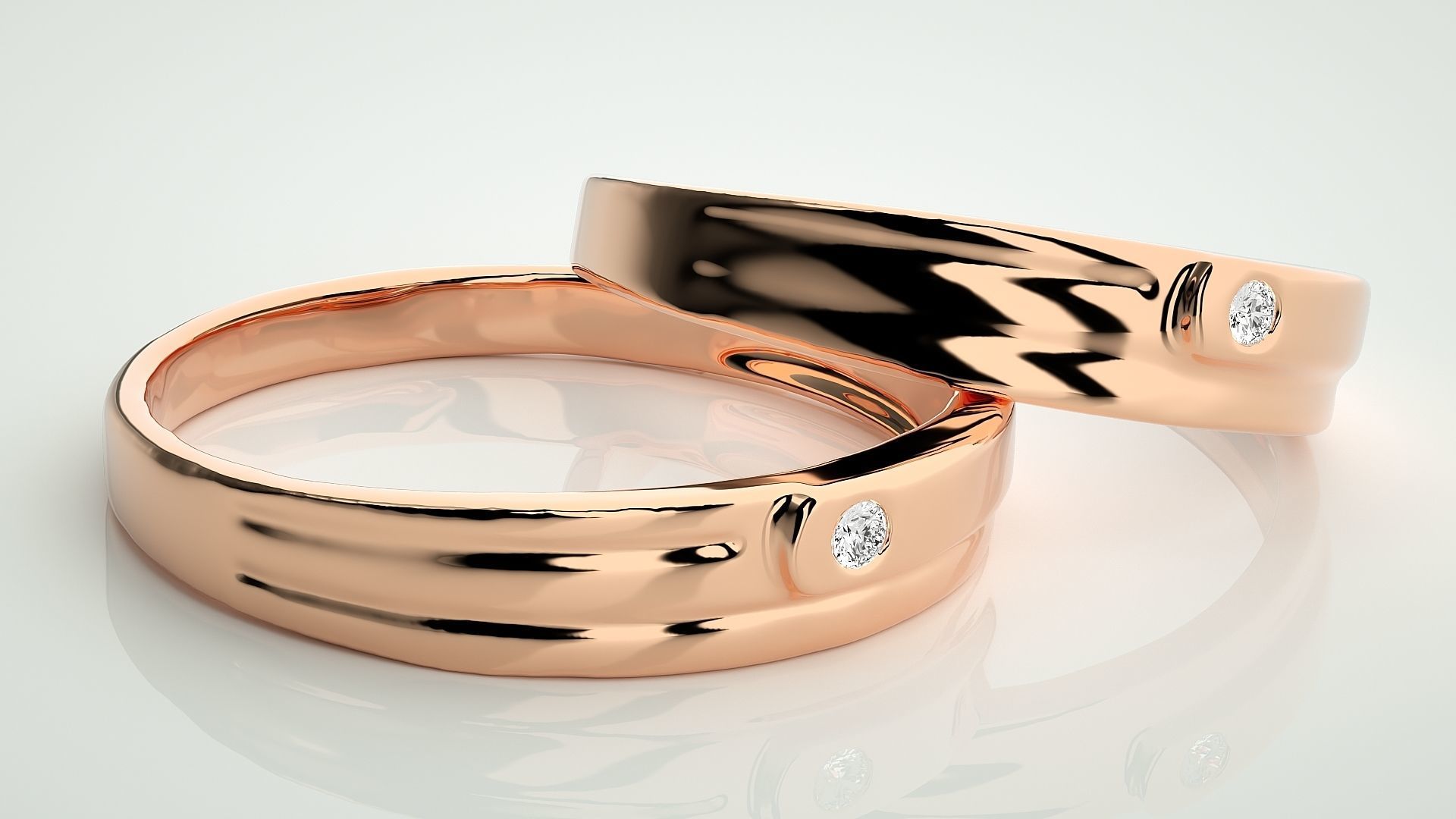 Solitaire Couple Band Ring 3dm stl render detail  3D print model_1