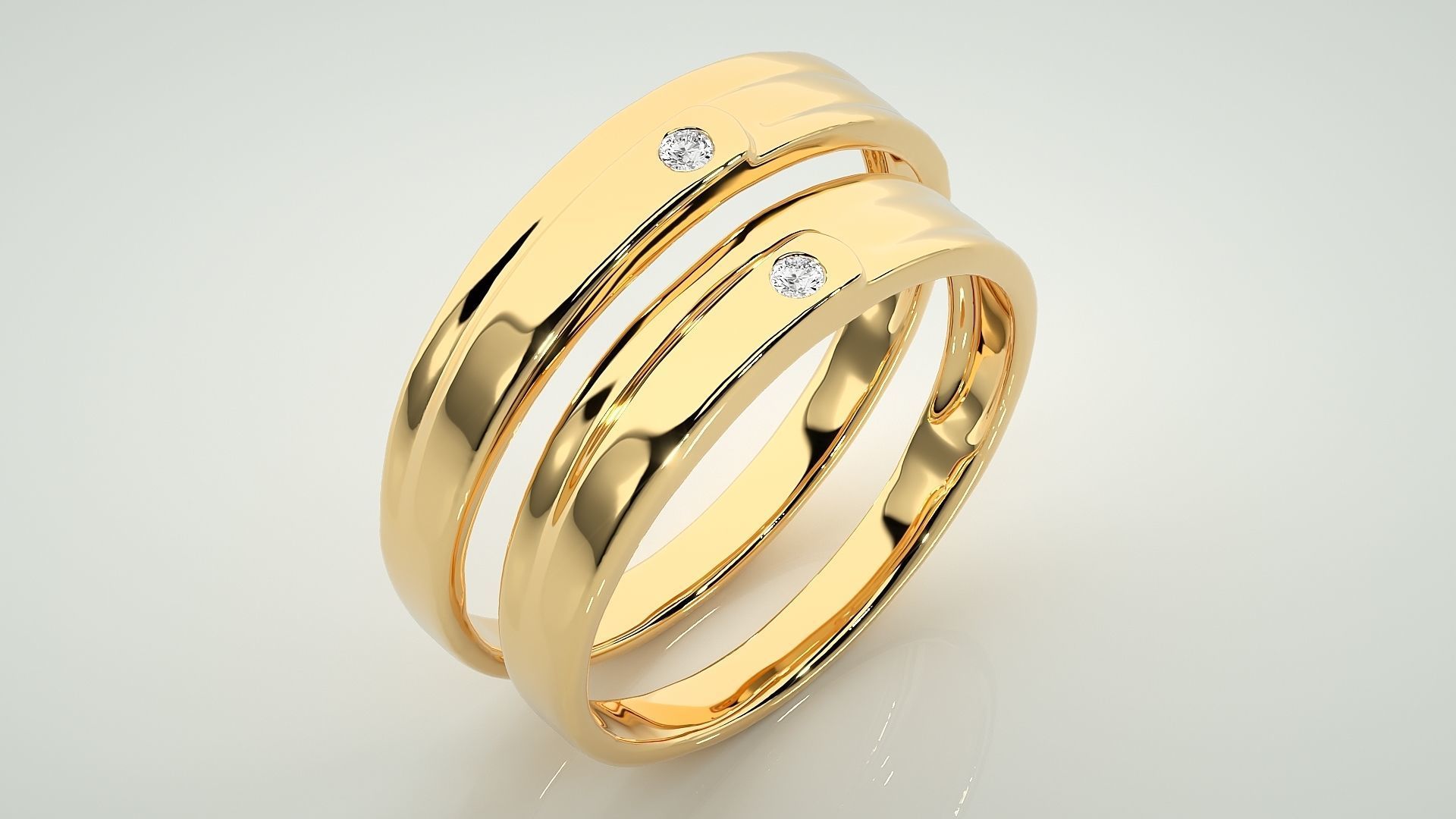 Solitaire Couple Band Ring 3dm stl render detail  3D print model_12