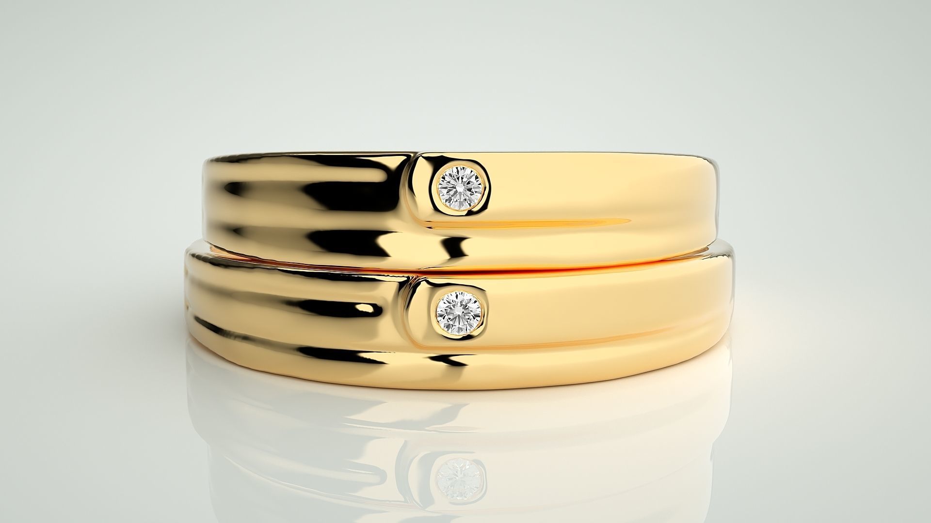 Solitaire Couple Band Ring 3dm stl render detail  3D print model_11