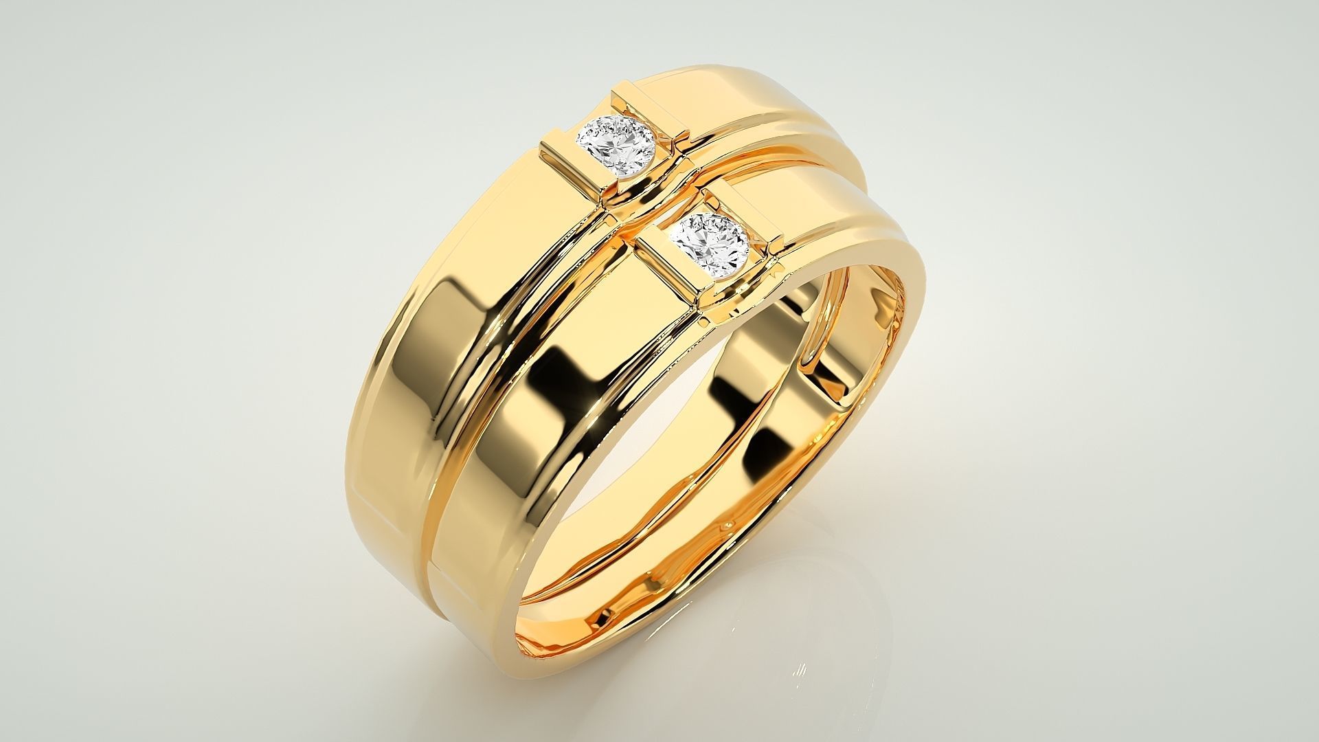 Solitaire Couple Band Ring 3dm stl render detail 3D print model_12
