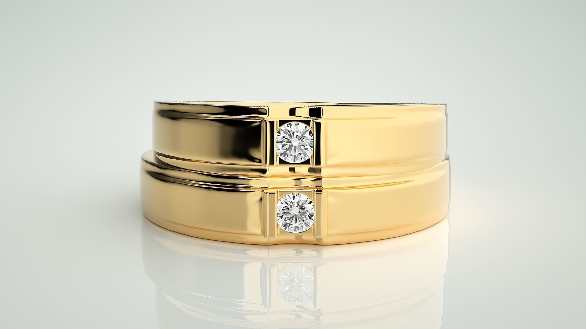 Solitaire Couple Band Ring 3dm stl render detail 3D print model_11