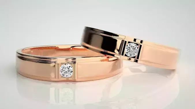 Solitaire Couple Band Ring 3dm stl render detail 