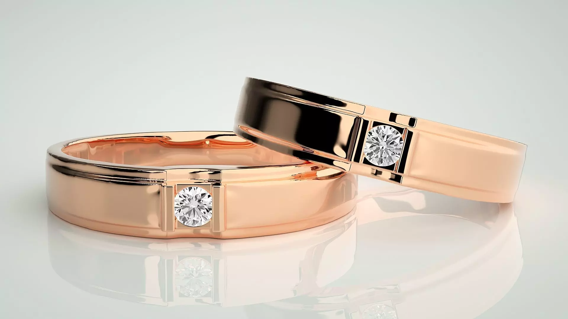 Solitaire Couple Band Ring 3dm stl render detail 3D print model_0