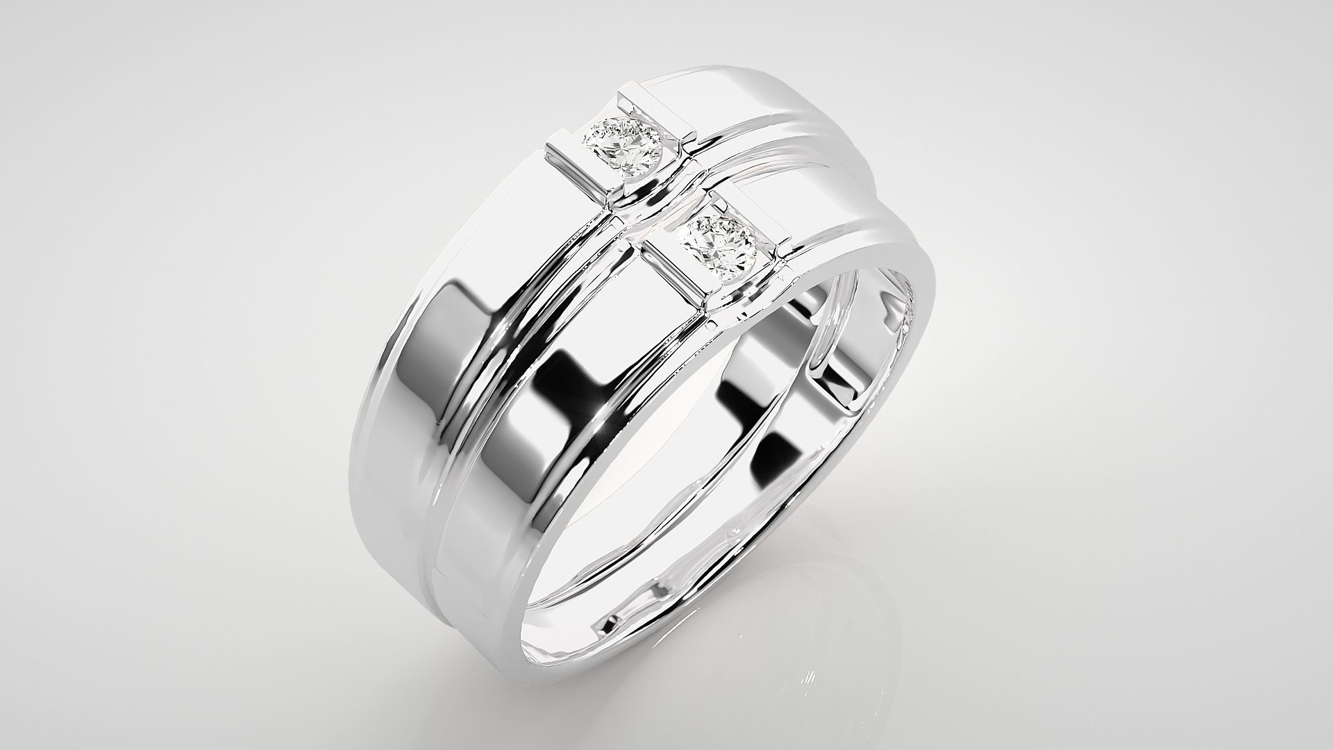 Solitaire Couple Band Ring 3dm stl render detail 3D print model_8