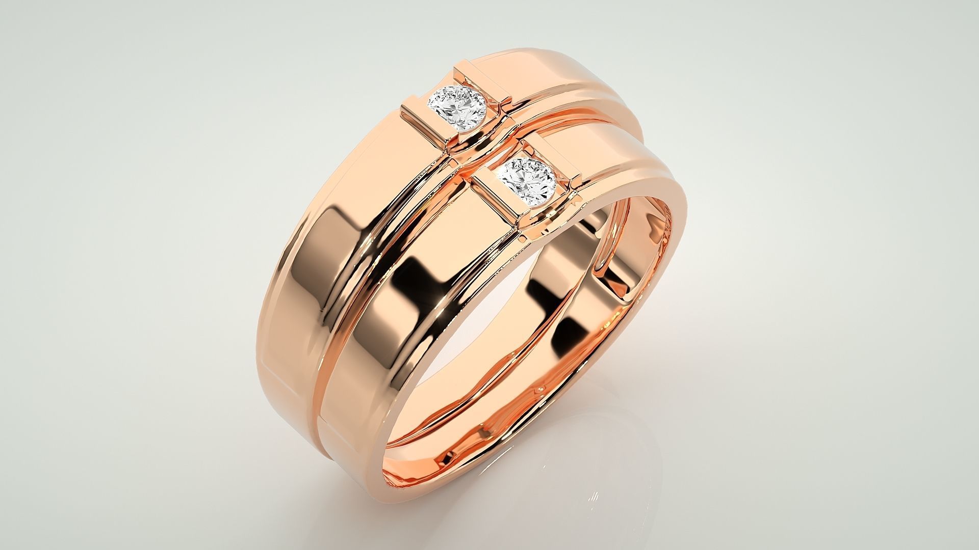 Solitaire Couple Band Ring 3dm stl render detail 3D print model_4