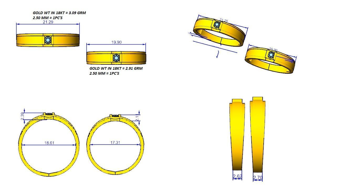 Solitaire Couple Band Ring 3dm stl render detail 3D print model_3