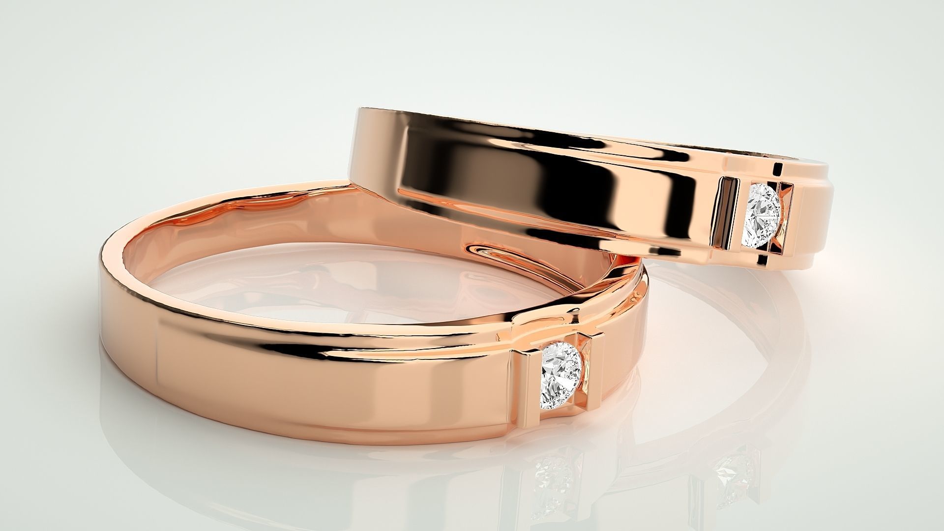 Solitaire Couple Band Ring 3dm stl render detail 3D print model_1