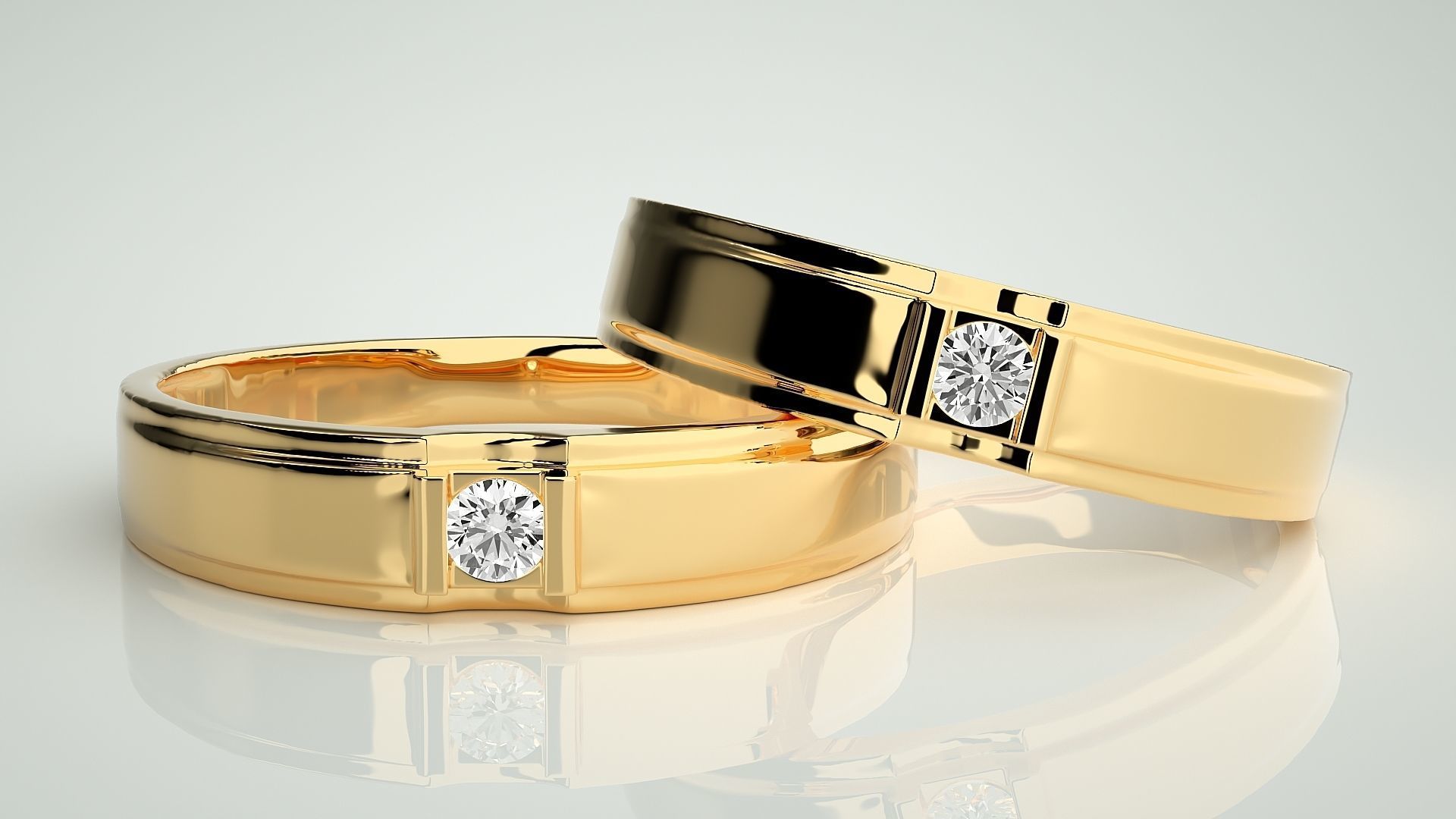 Solitaire Couple Band Ring 3dm stl render detail 3D print model_9