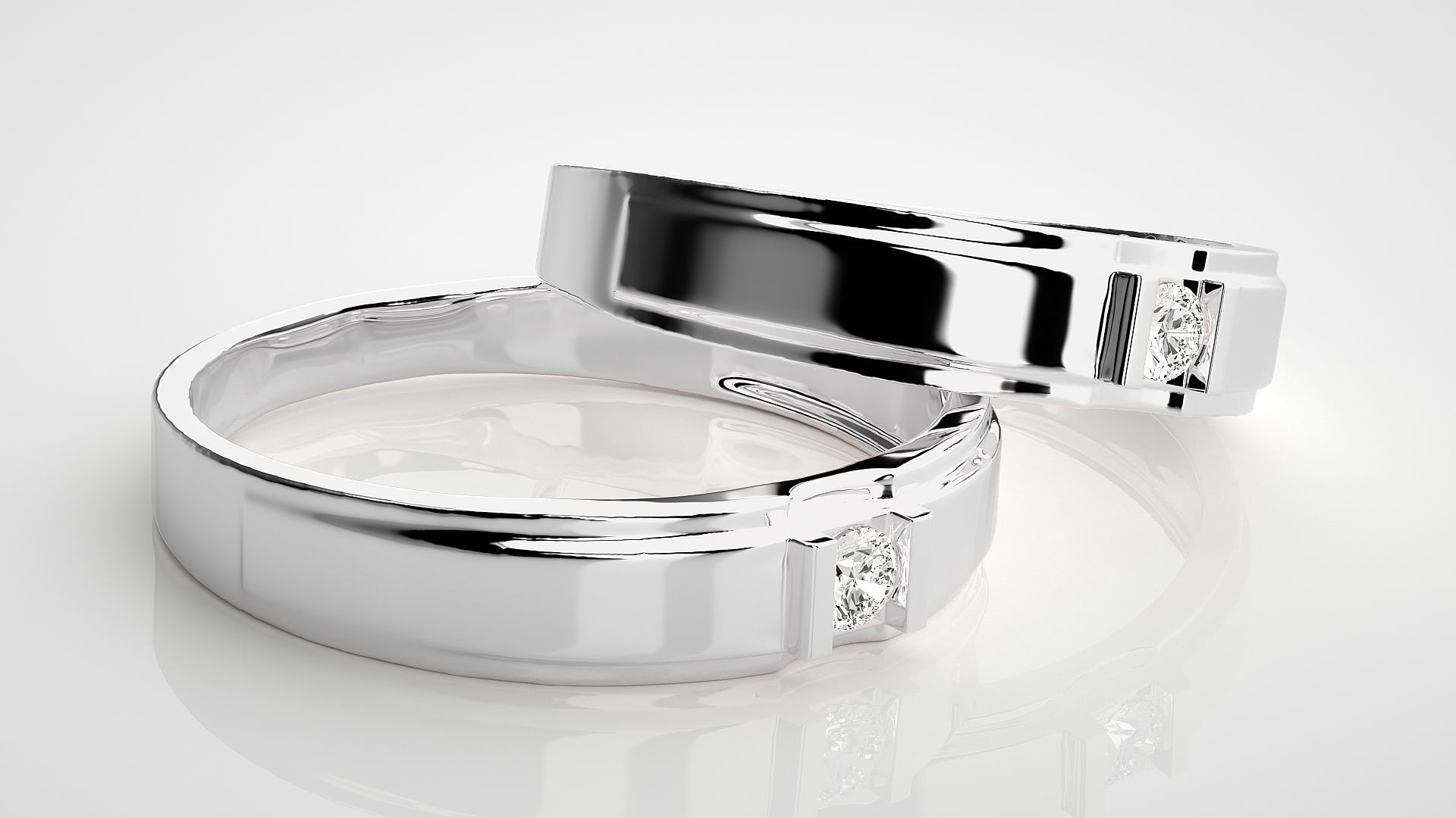 Solitaire Couple Band Ring 3dm stl render detail 3D print model_6