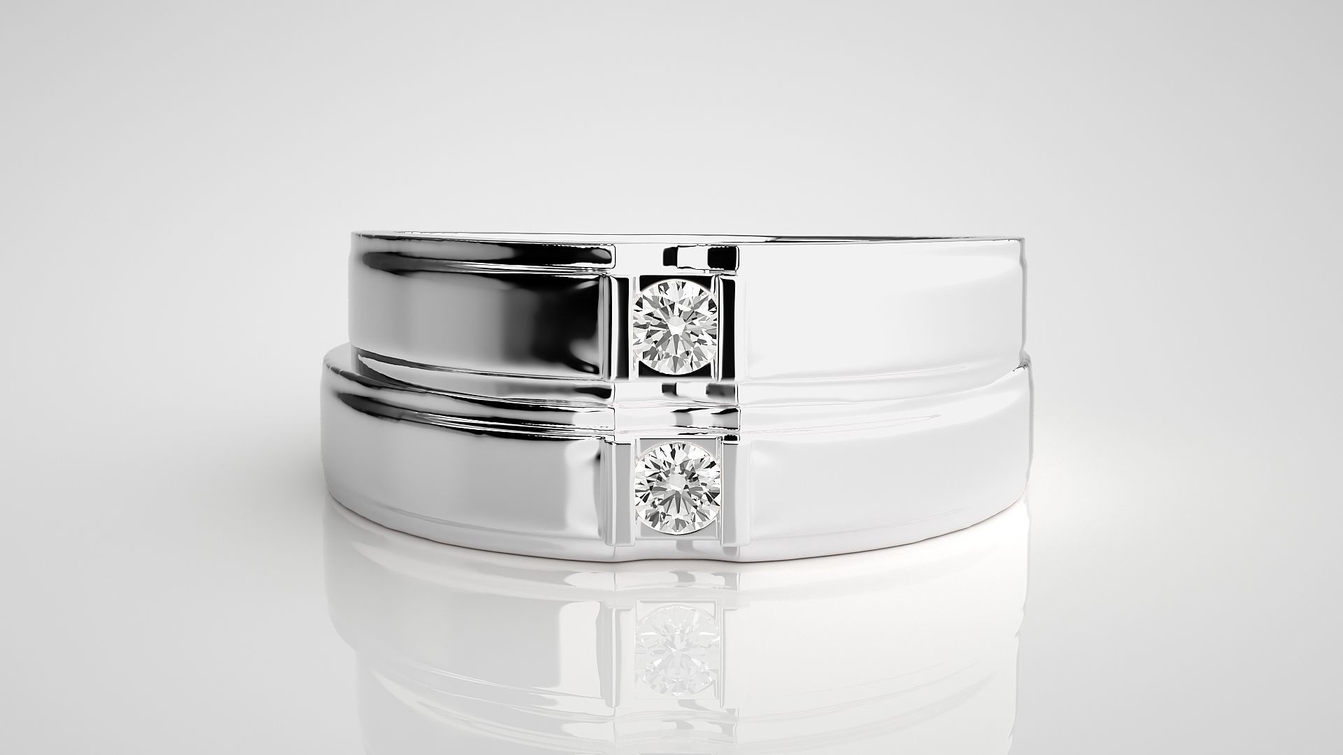 Solitaire Couple Band Ring 3dm stl render detail 3D print model_7