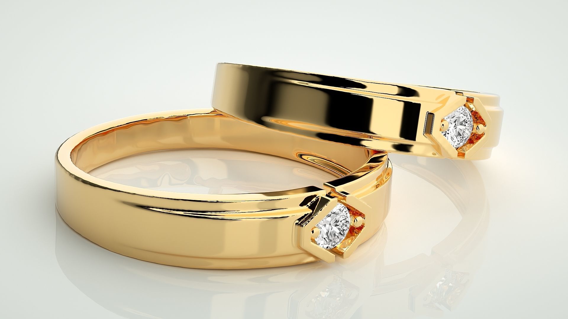 Solitaire Couple Band Ring 3dm stl render detail  3D print model_10