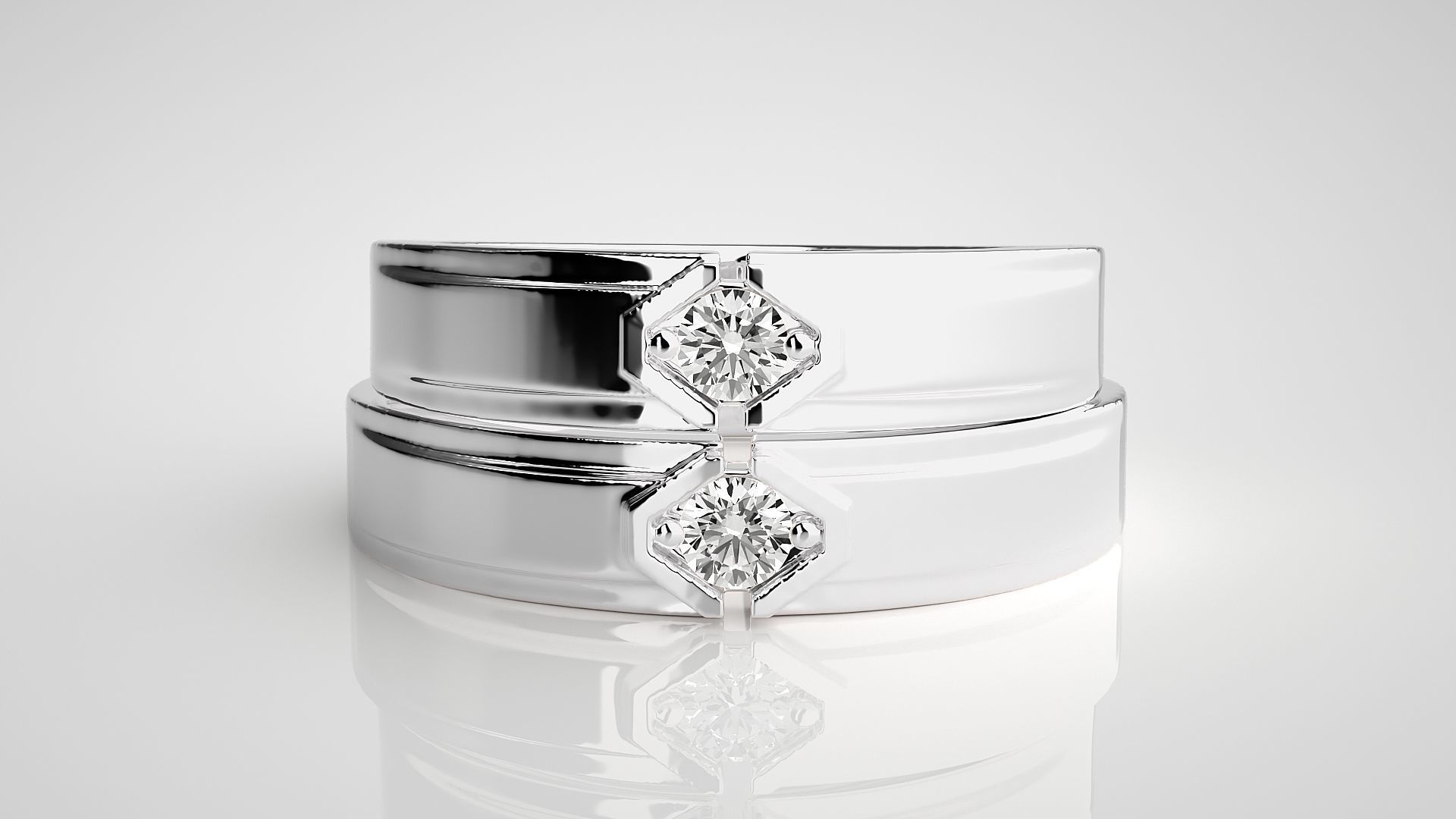 Solitaire Couple Band Ring 3dm stl render detail  3D print model_7