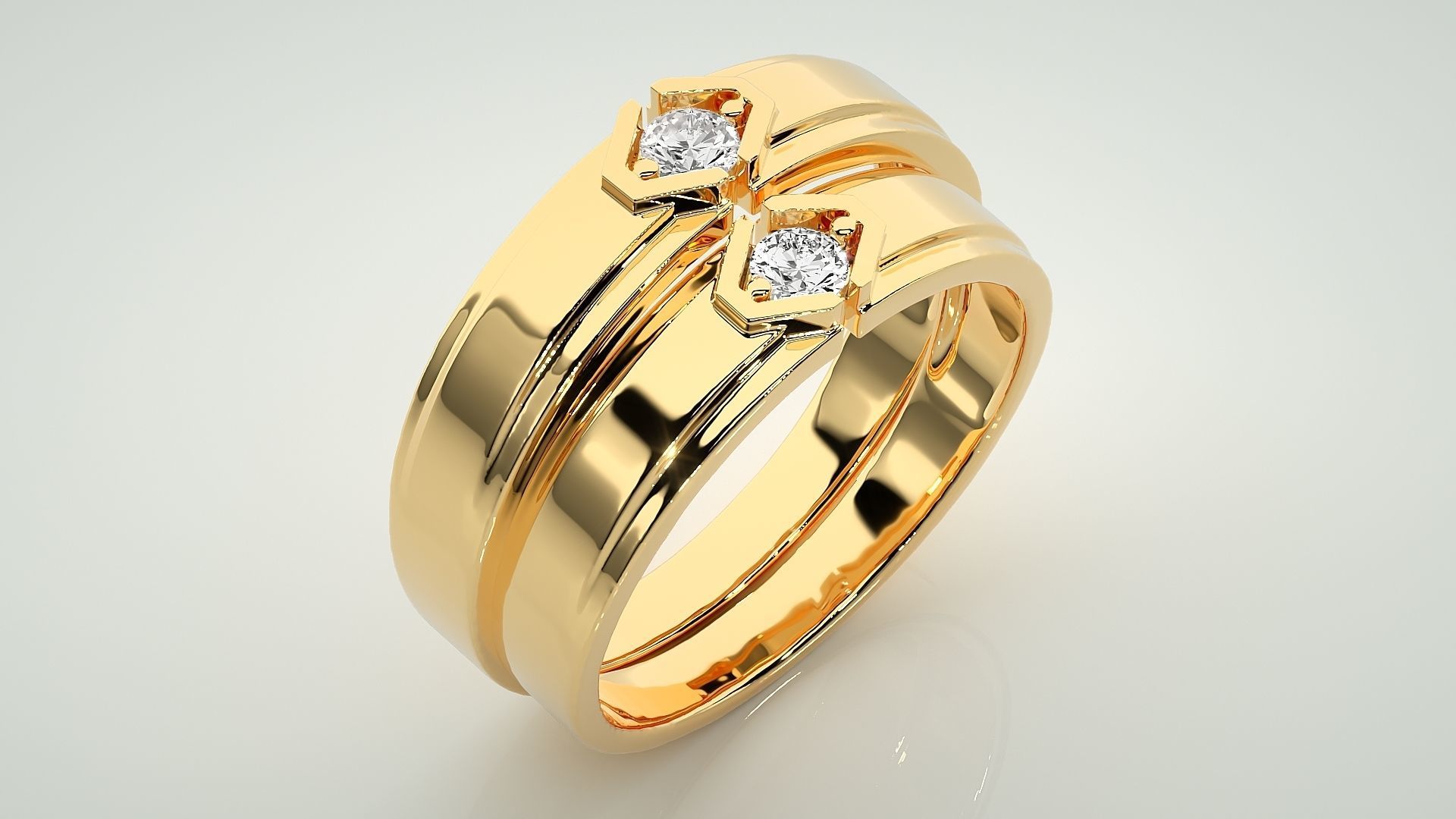 Solitaire Couple Band Ring 3dm stl render detail  3D print model_12