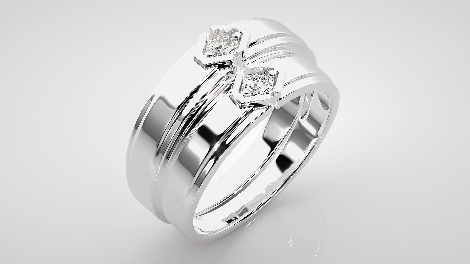 Solitaire Couple Band Ring 3dm stl render detail  3D print model_8