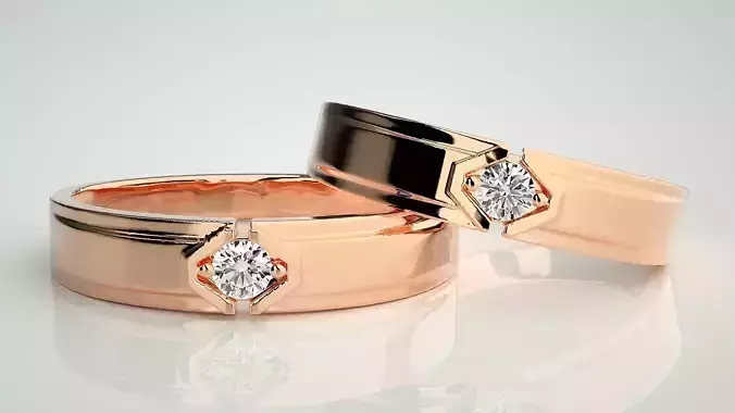 Solitaire Couple Band Ring 3dm stl render detail 