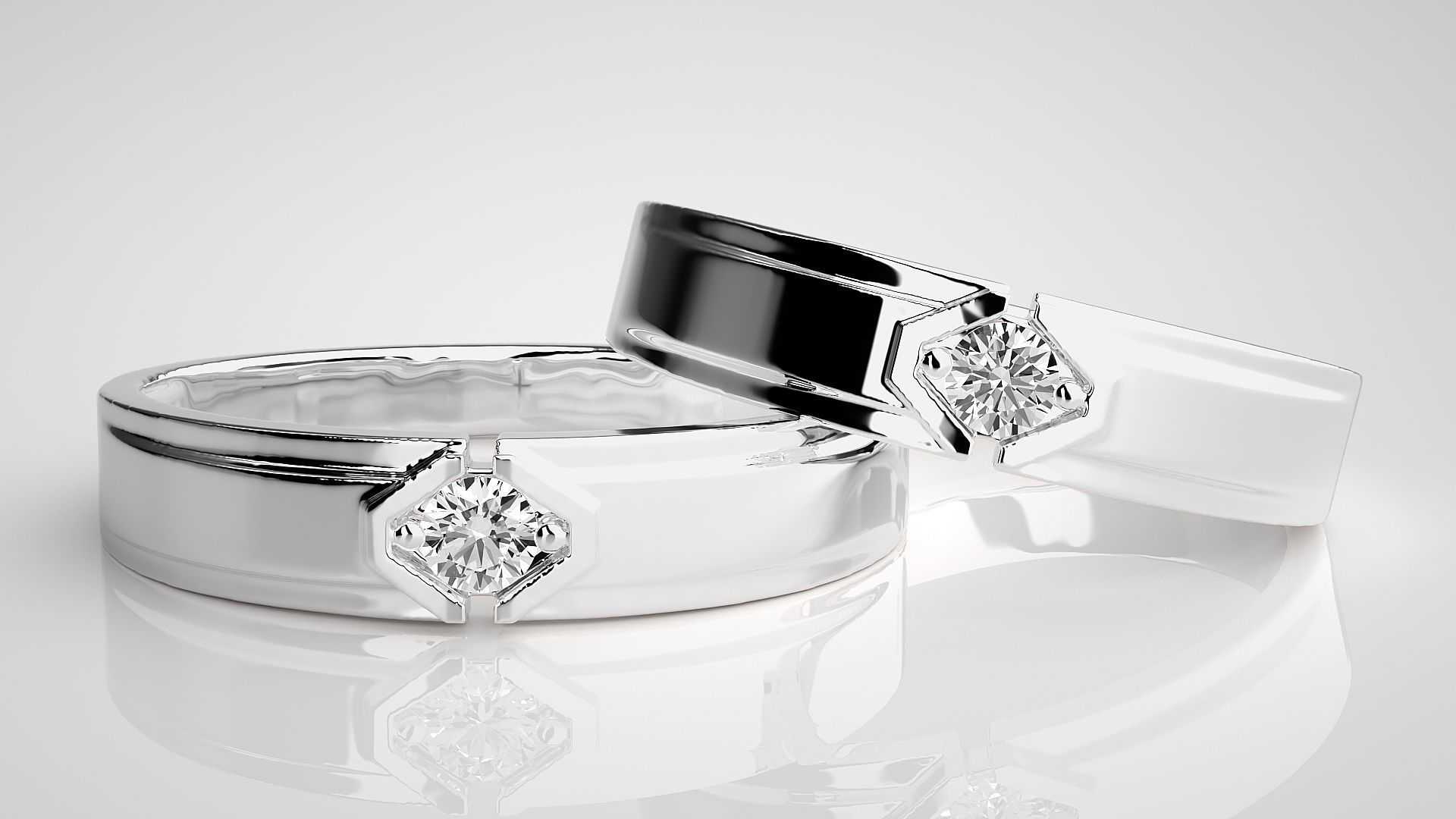 Solitaire Couple Band Ring 3dm stl render detail  3D print model_5