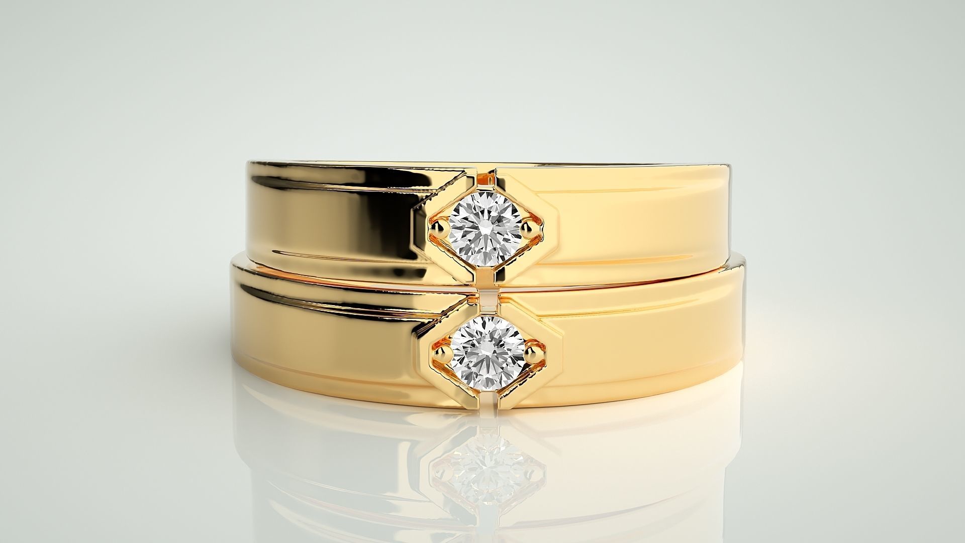 Solitaire Couple Band Ring 3dm stl render detail  3D print model_11