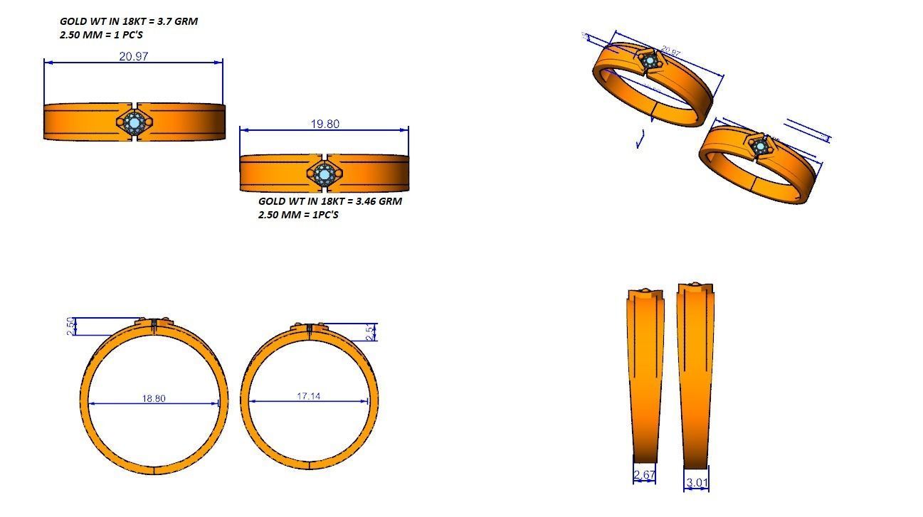 Solitaire Couple Band Ring 3dm stl render detail  3D print model_4