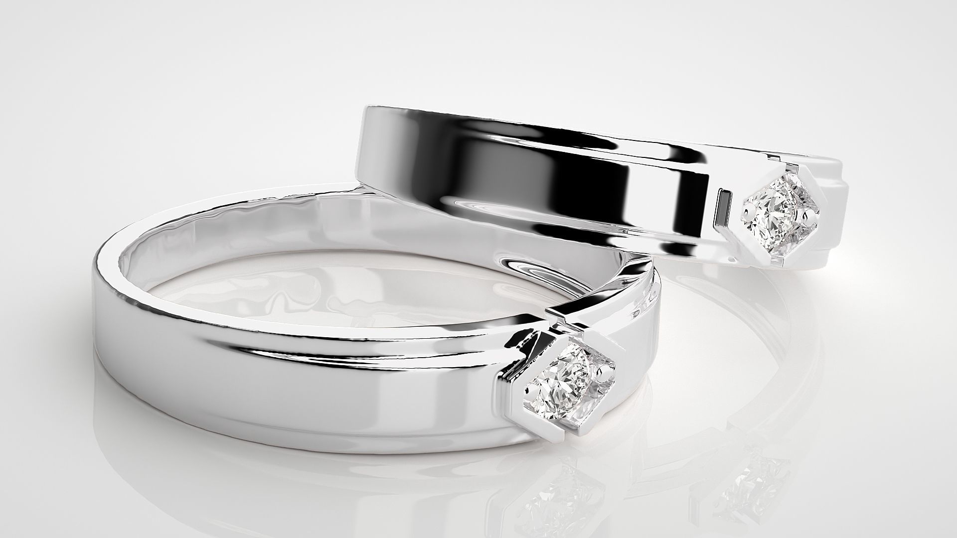 Solitaire Couple Band Ring 3dm stl render detail  3D print model_6