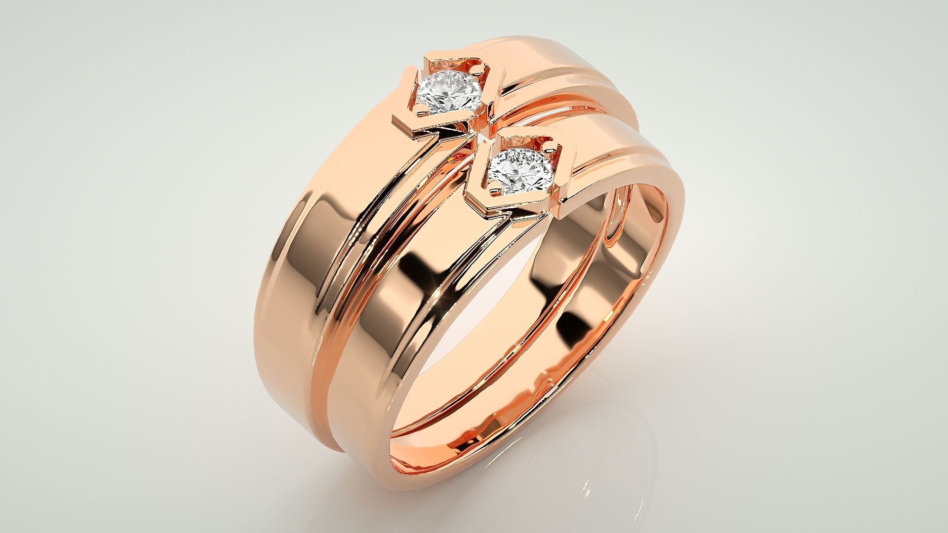 Solitaire Couple Band Ring 3dm stl render detail  3D print model_3