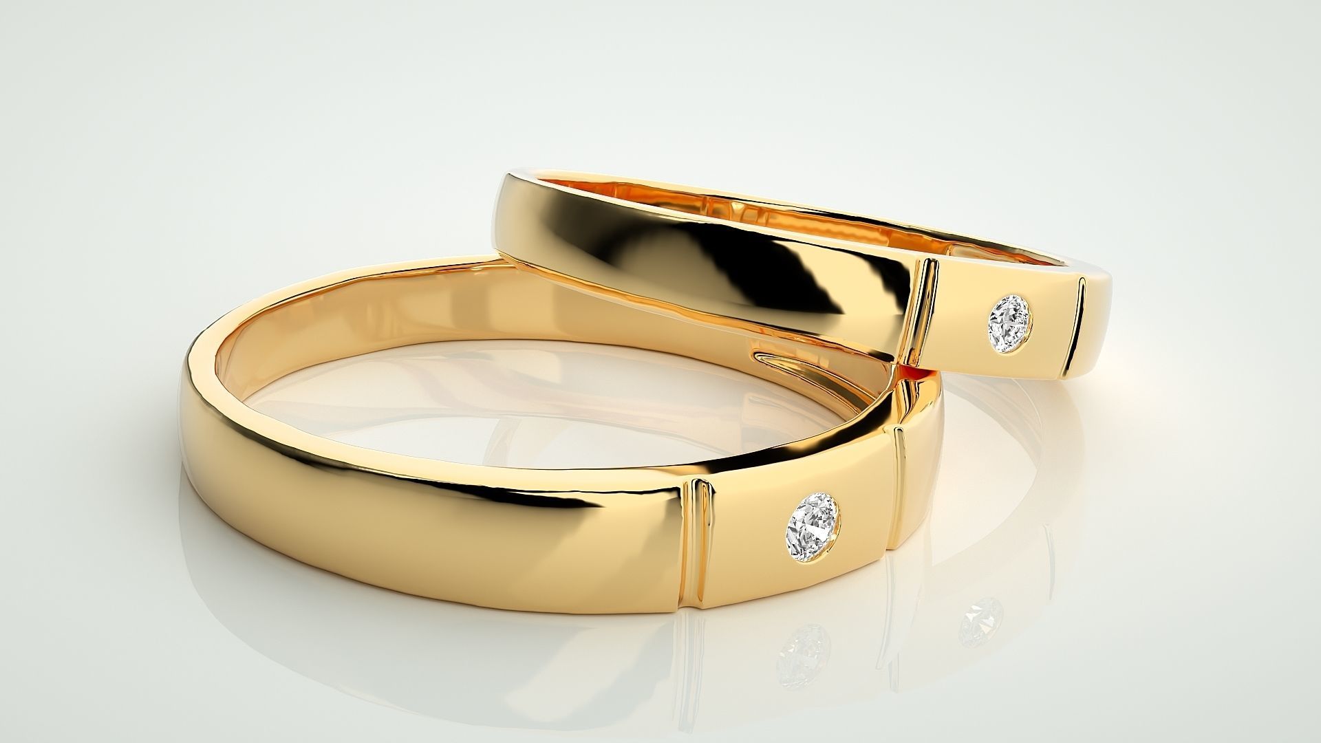 Solitaire Couple Band Ring 3dm stl render detail 3D print model_10