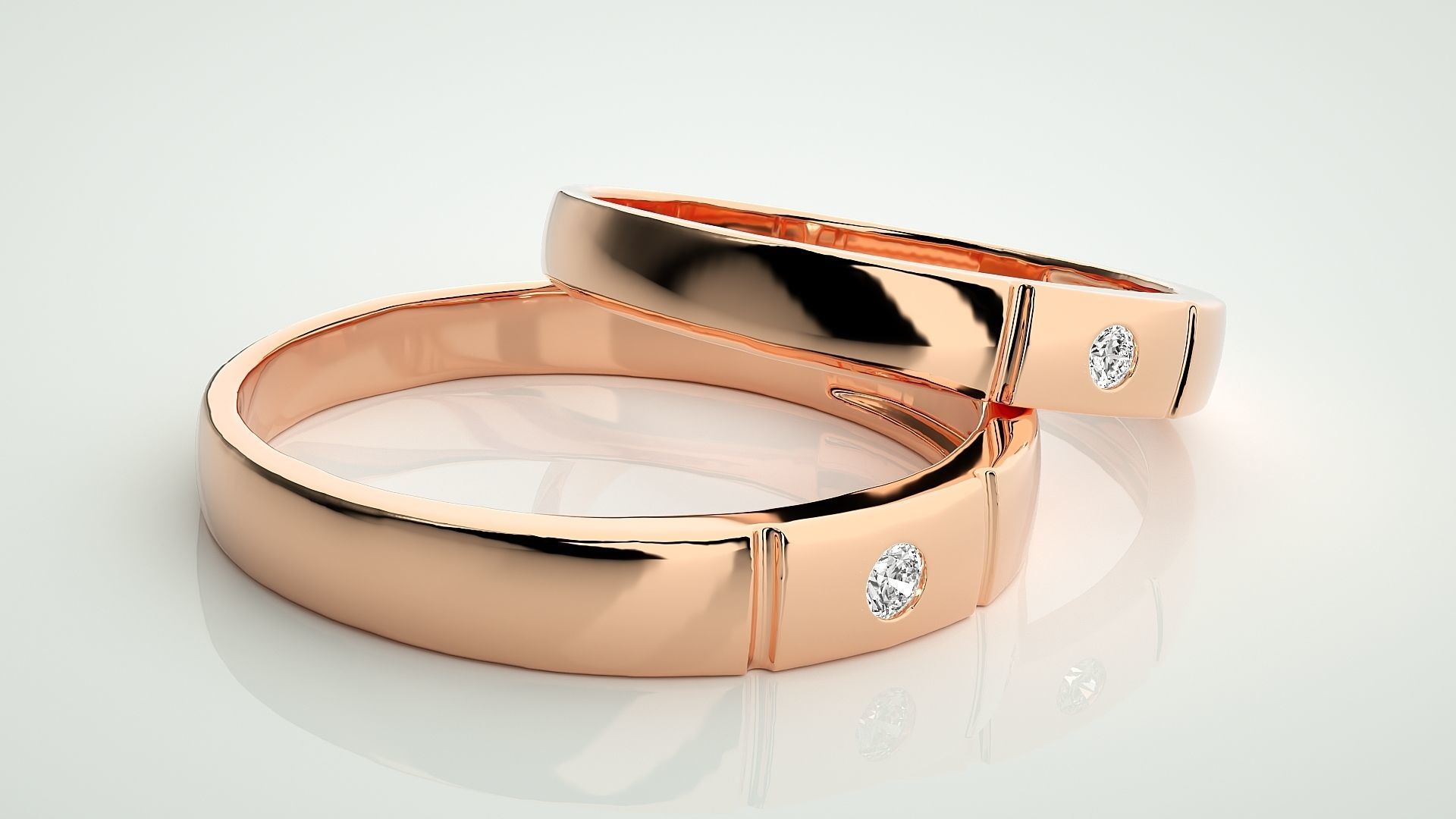Solitaire Couple Band Ring 3dm stl render detail 3D print model_1