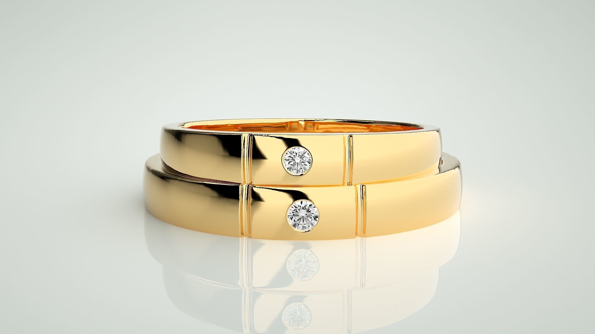 Solitaire Couple Band Ring 3dm stl render detail 3D print model_11