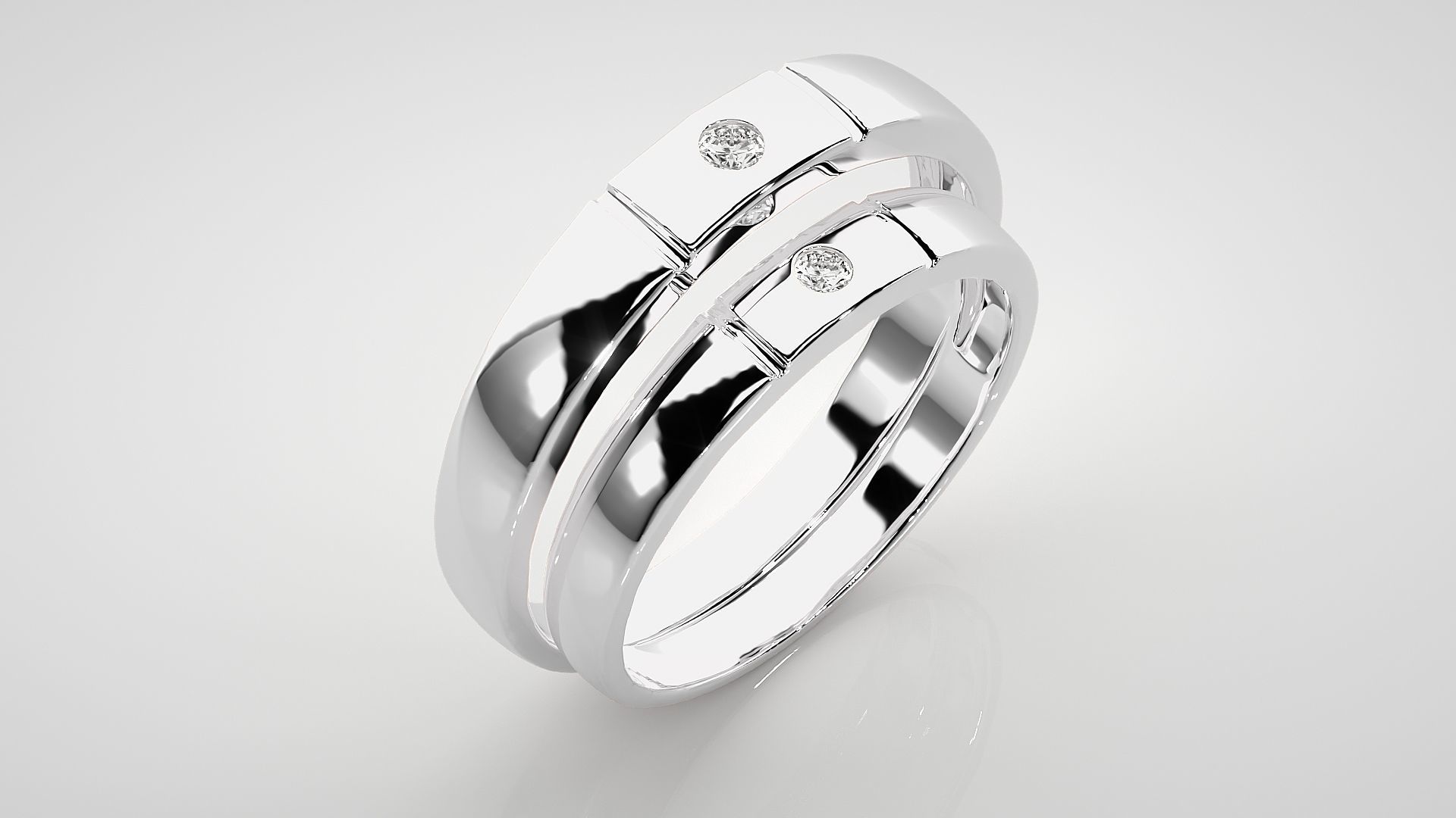 Solitaire Couple Band Ring 3dm stl render detail 3D print model_8