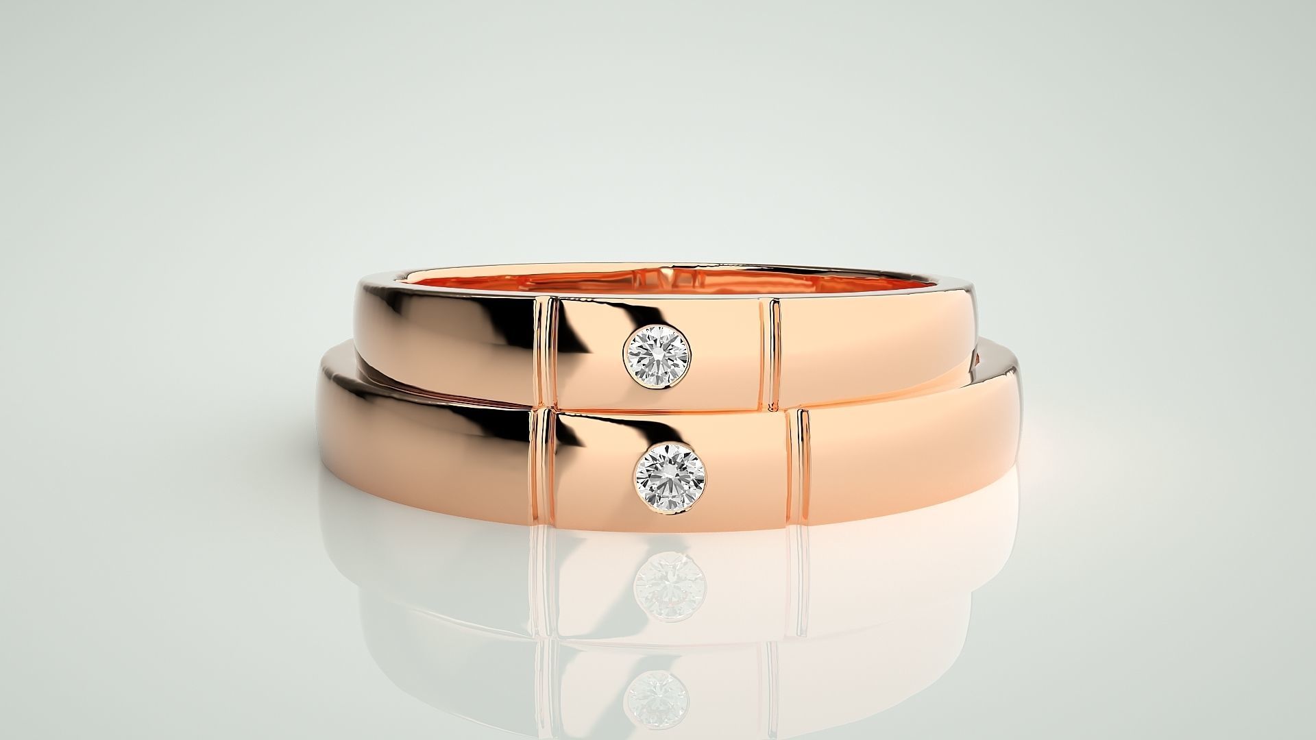 Solitaire Couple Band Ring 3dm stl render detail 3D print model_2