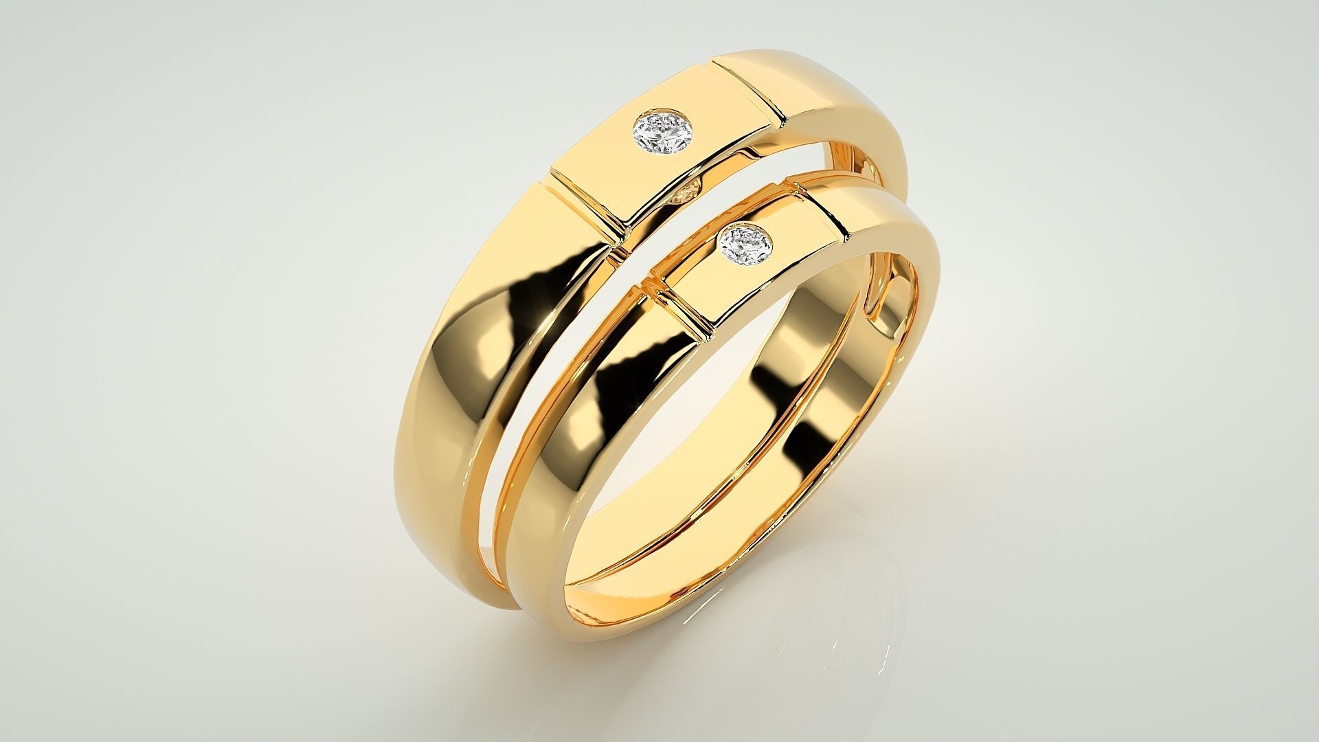 Solitaire Couple Band Ring 3dm stl render detail 3D print model_12