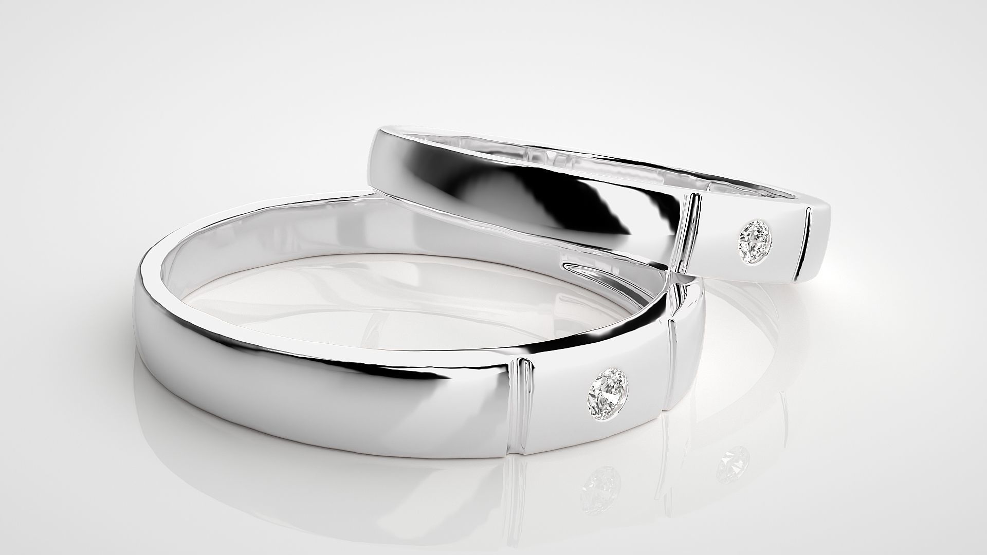 Solitaire Couple Band Ring 3dm stl render detail 3D print model_6