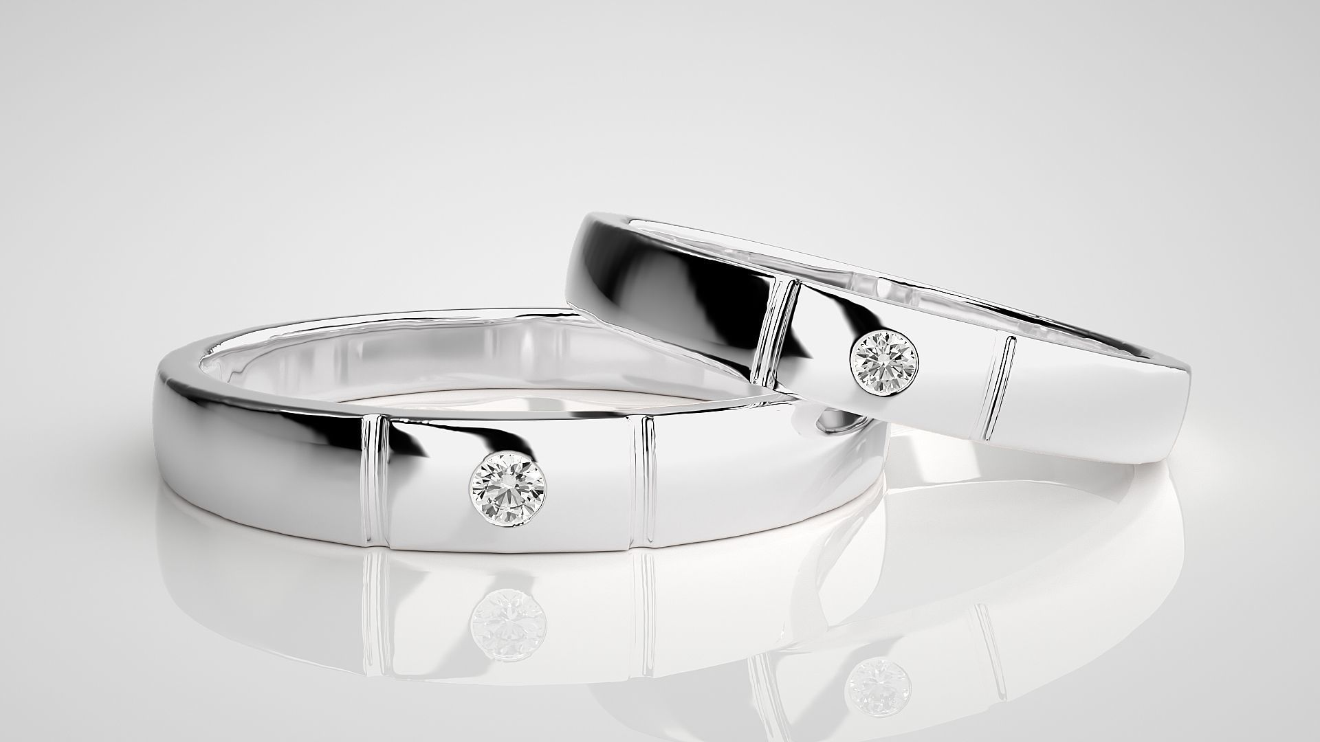 Solitaire Couple Band Ring 3dm stl render detail 3D print model_5