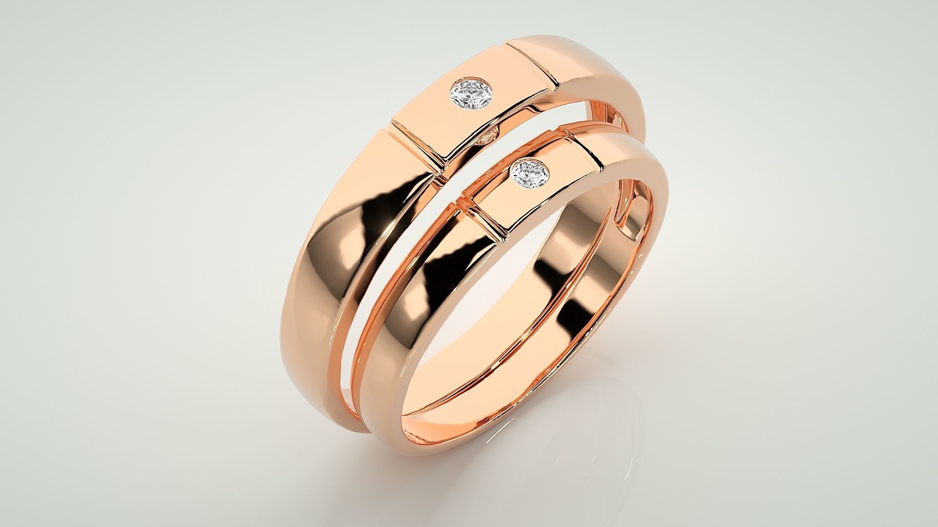 Solitaire Couple Band Ring 3dm stl render detail 3D print model_4