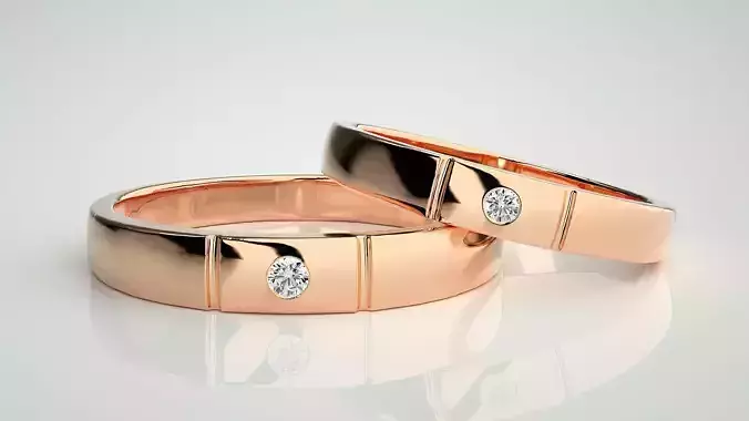 Solitaire Couple Band Ring 3dm stl render detail