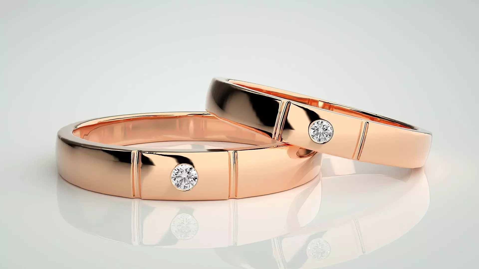 Solitaire Couple Band Ring 3dm stl render detail 3D print model_0